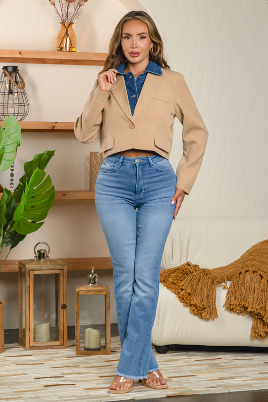 Balboa Fashion Dallas Cropped Tailored Blazer - Beige
