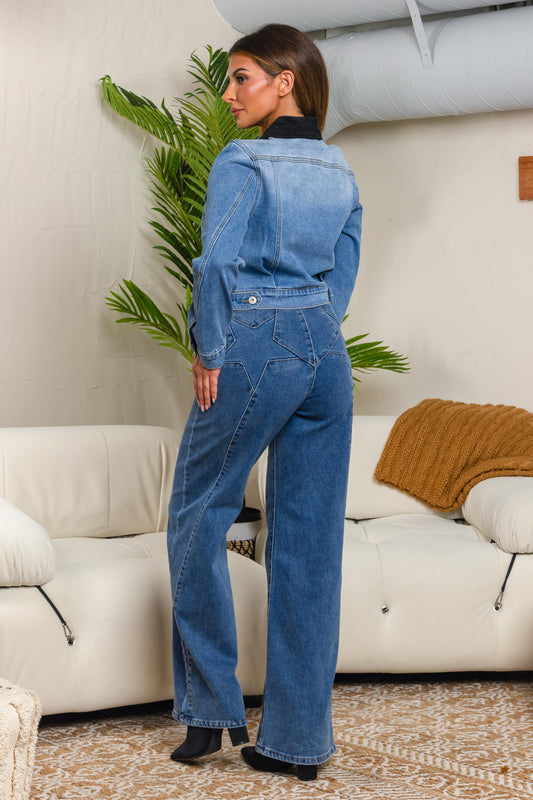 Balboa Fashion Albi Corduroy-Collar Denim Jacket