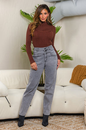 Saint mock neck textured long sleeve knit top