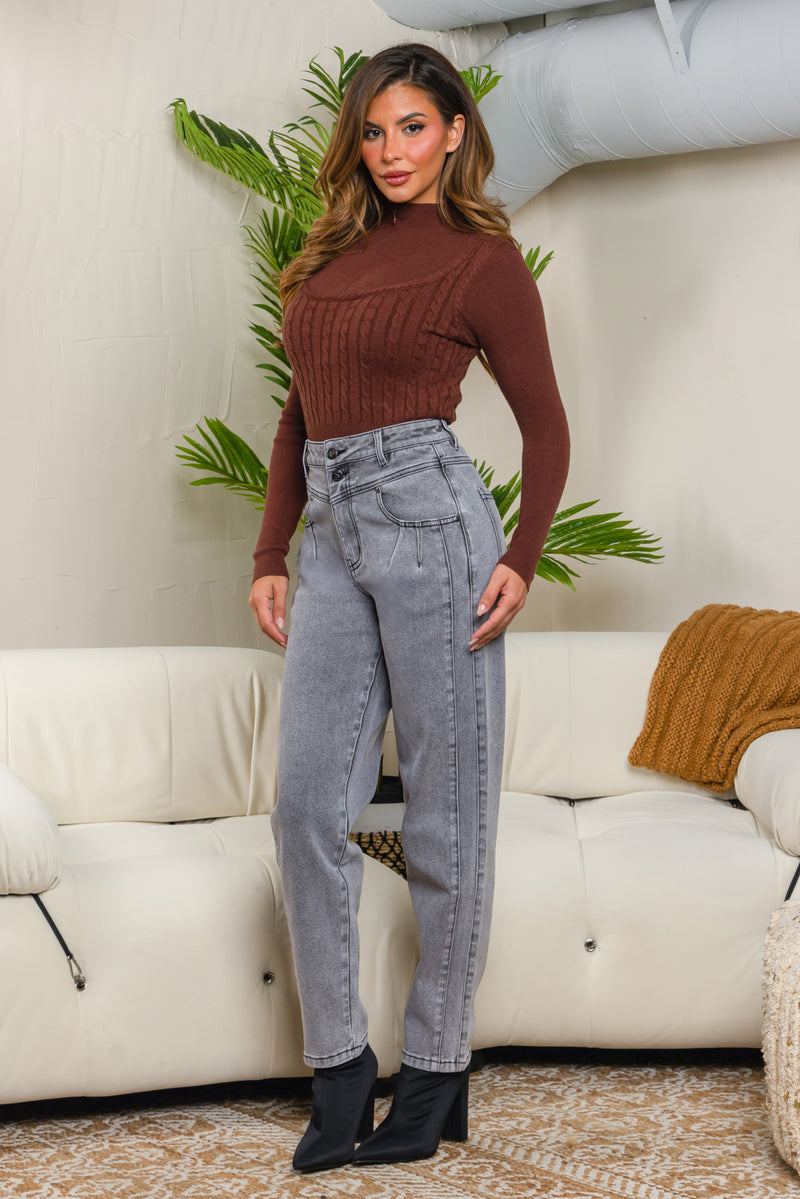 Saint mock neck textured long sleeve knit top