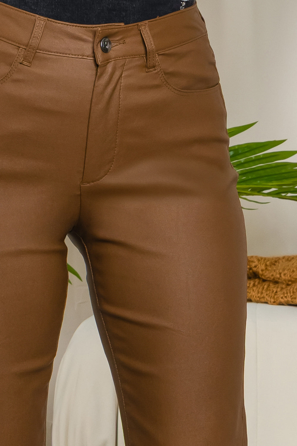 Balboa Fashion Beyonce Faux Leather Straight-Leg Pants - Light Brown
