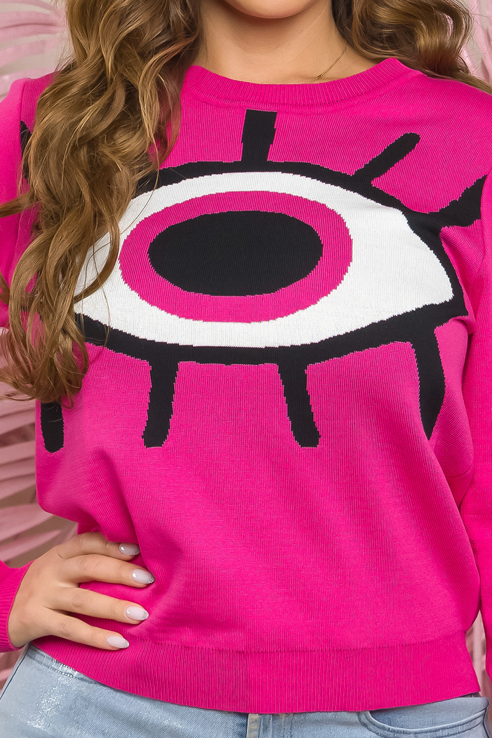 Balboa Fashion Rethymno Eye-Pattern Sweater - Fuchsia