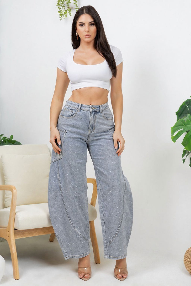 Farina Rhinestone Bubble Hem Jeans