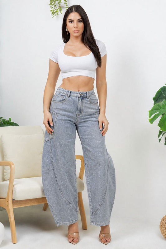 Balboa Fashion Farina Rhinestone Bubble Hem Jeans