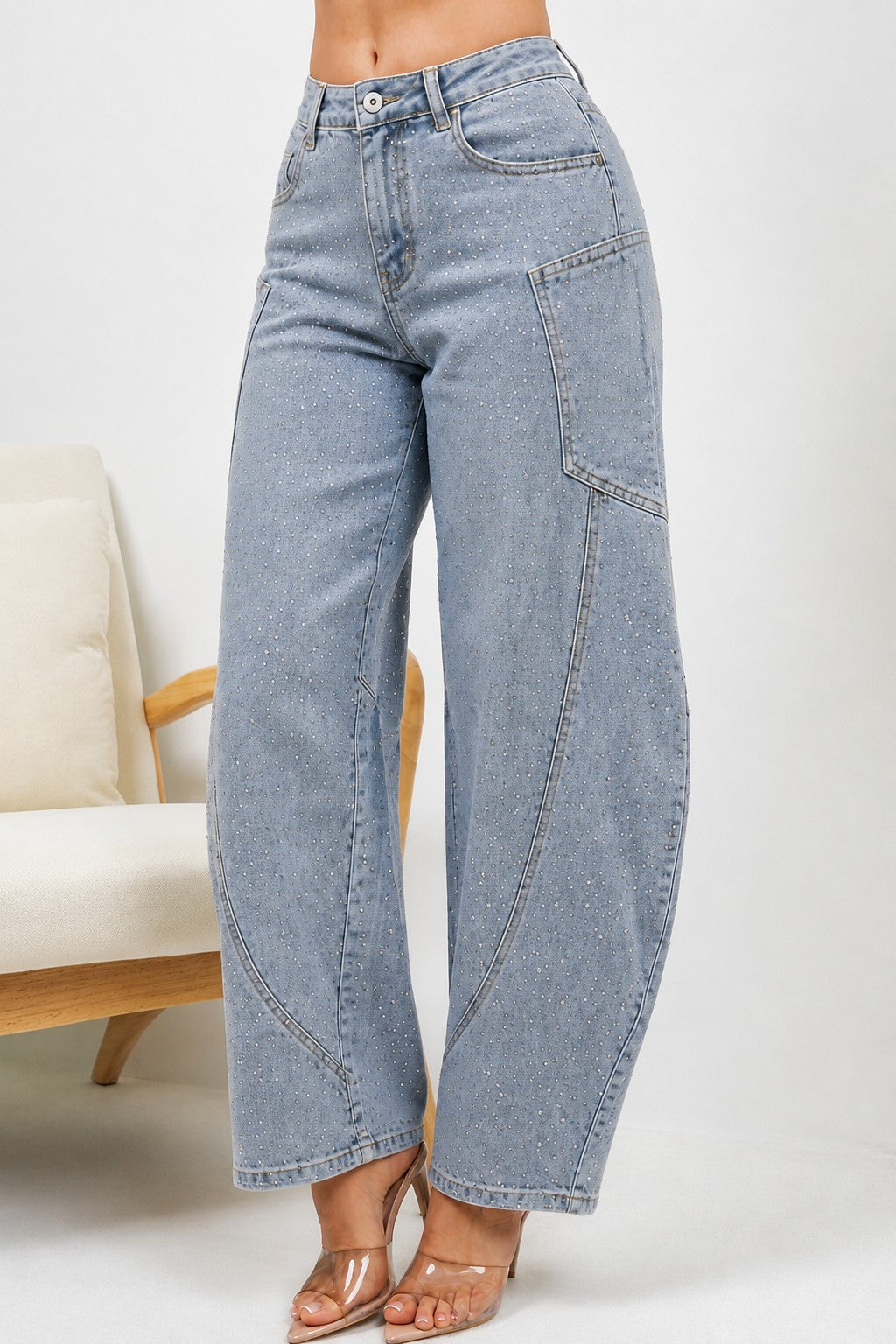 Balboa Fashion Farina Rhinestone Bubble Hem Jeans