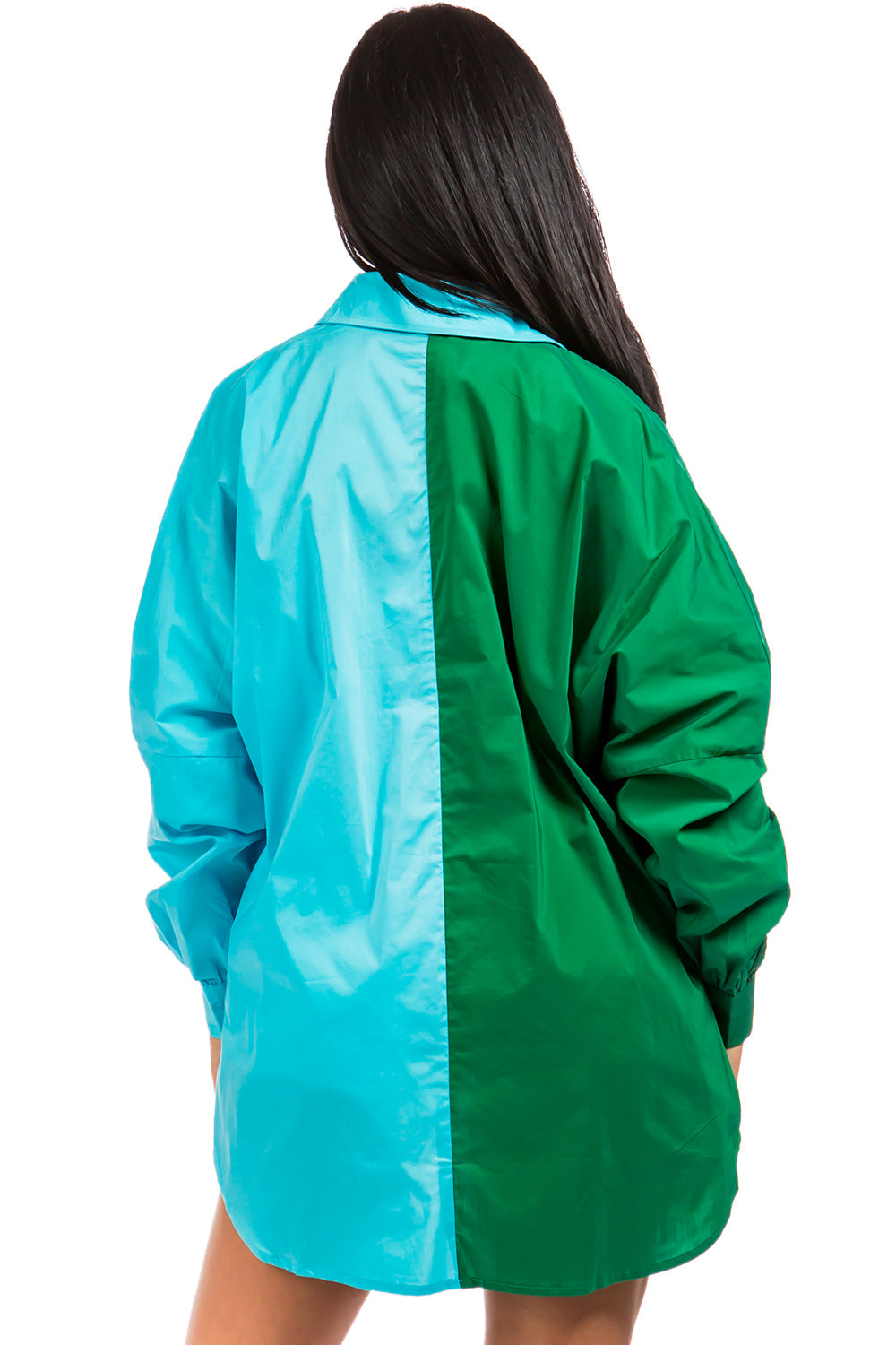 Balboa Fashion Lyon Color-Block Poplin Shirt - Blue-Green