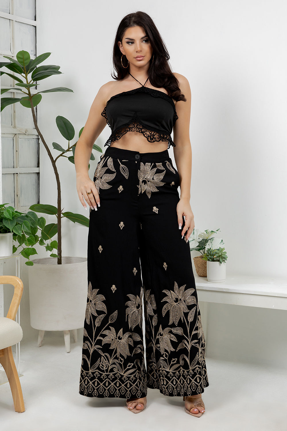 Balboa Fashion Pirela Embroidery Pants - Black