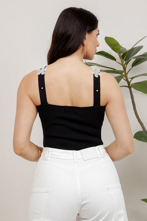 Luna sleeve less bodysuit with 3d flowers