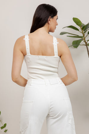 Luna sleeve less bodysuit with 3d flowers