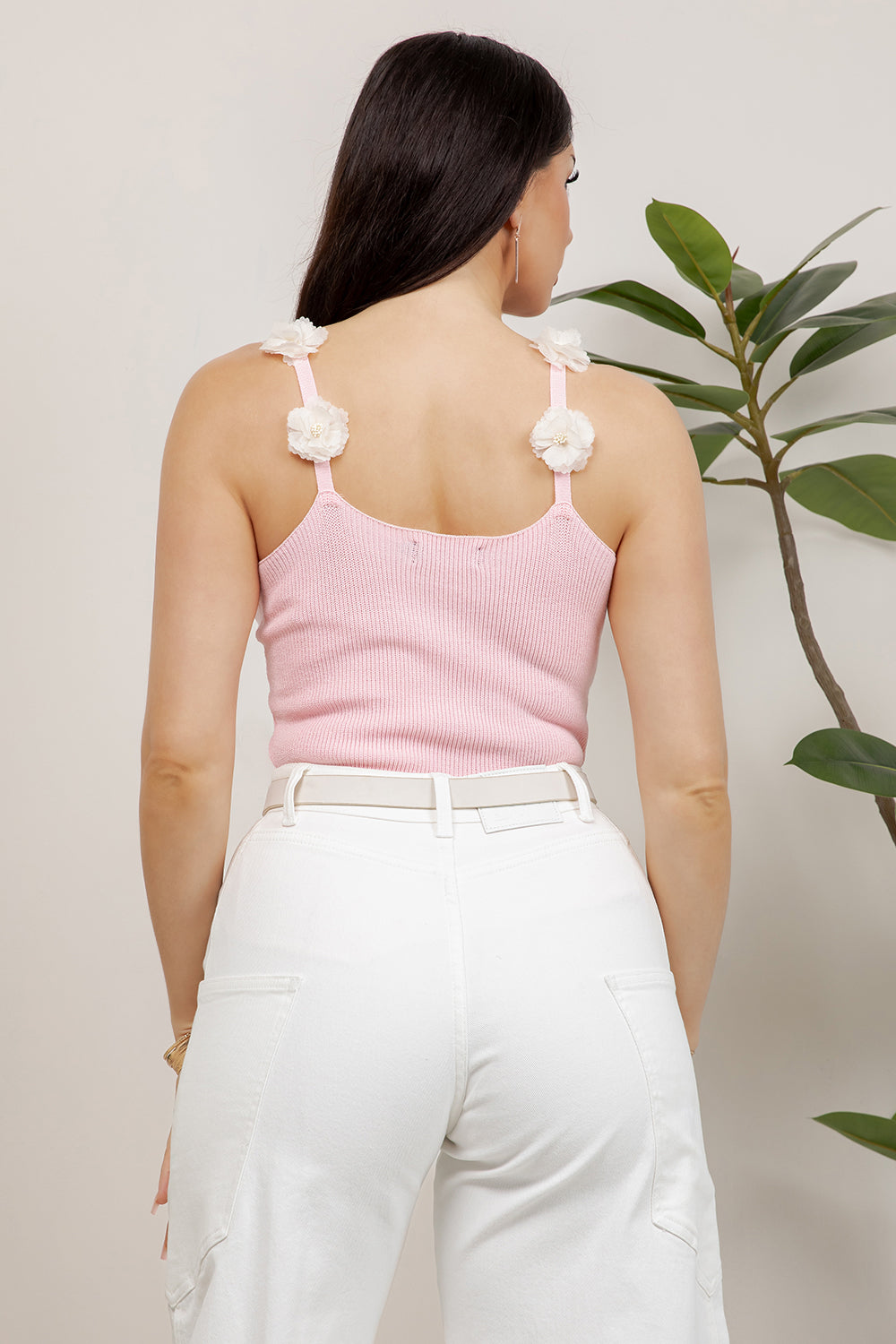 Balboa Fashion Gisella Flower-Trim Knit Tank Top - Pink