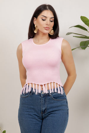 Shakira sleeve less fringe top