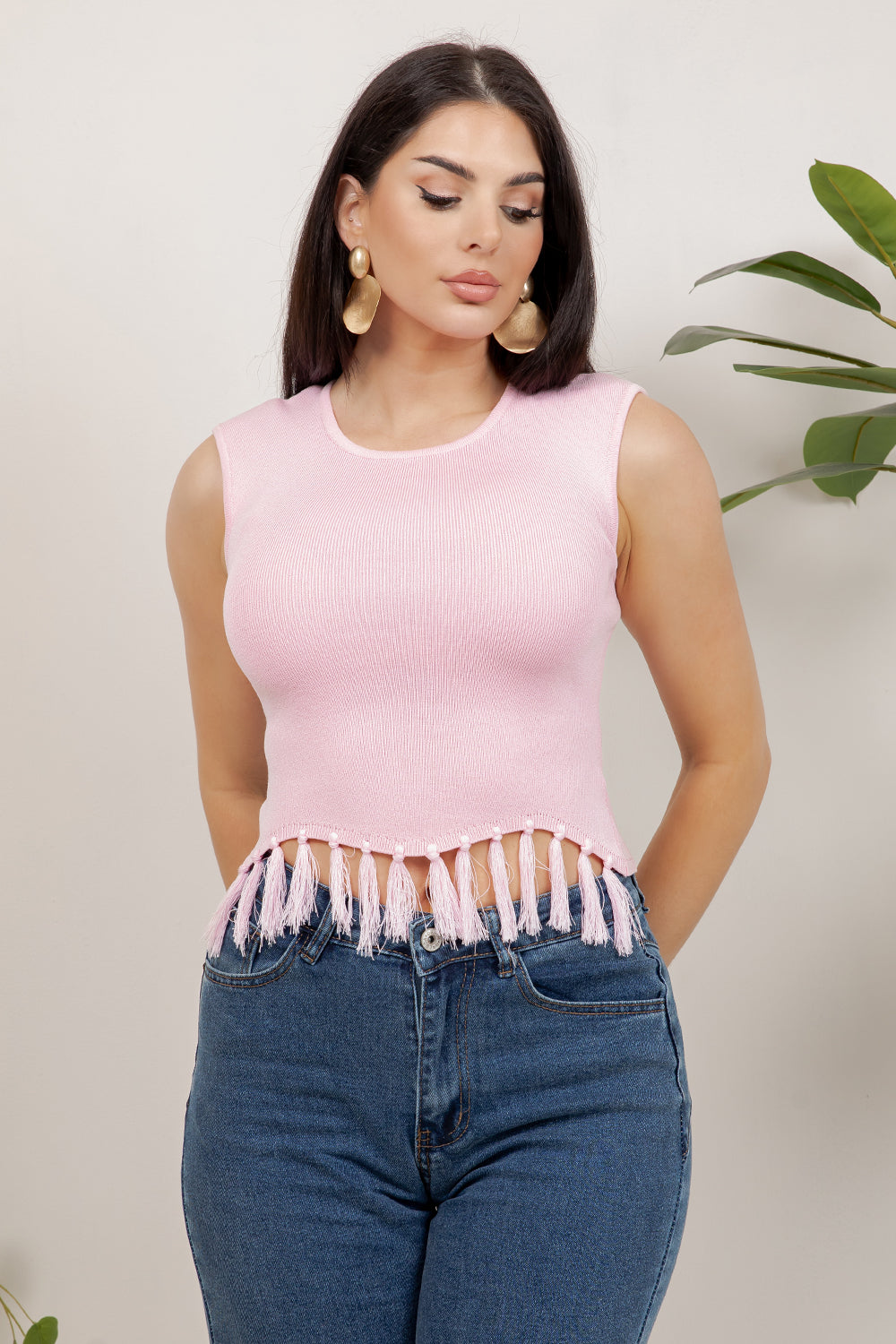 Balboa Fashion Shakira Sleeveless Fringe Top - Pink