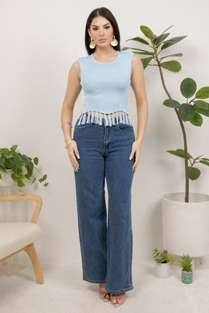 Shakira sleeve less fringe top