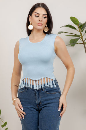 Shakira sleeve less fringe top