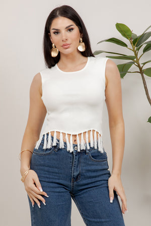 Shakira sleeve less fringe top