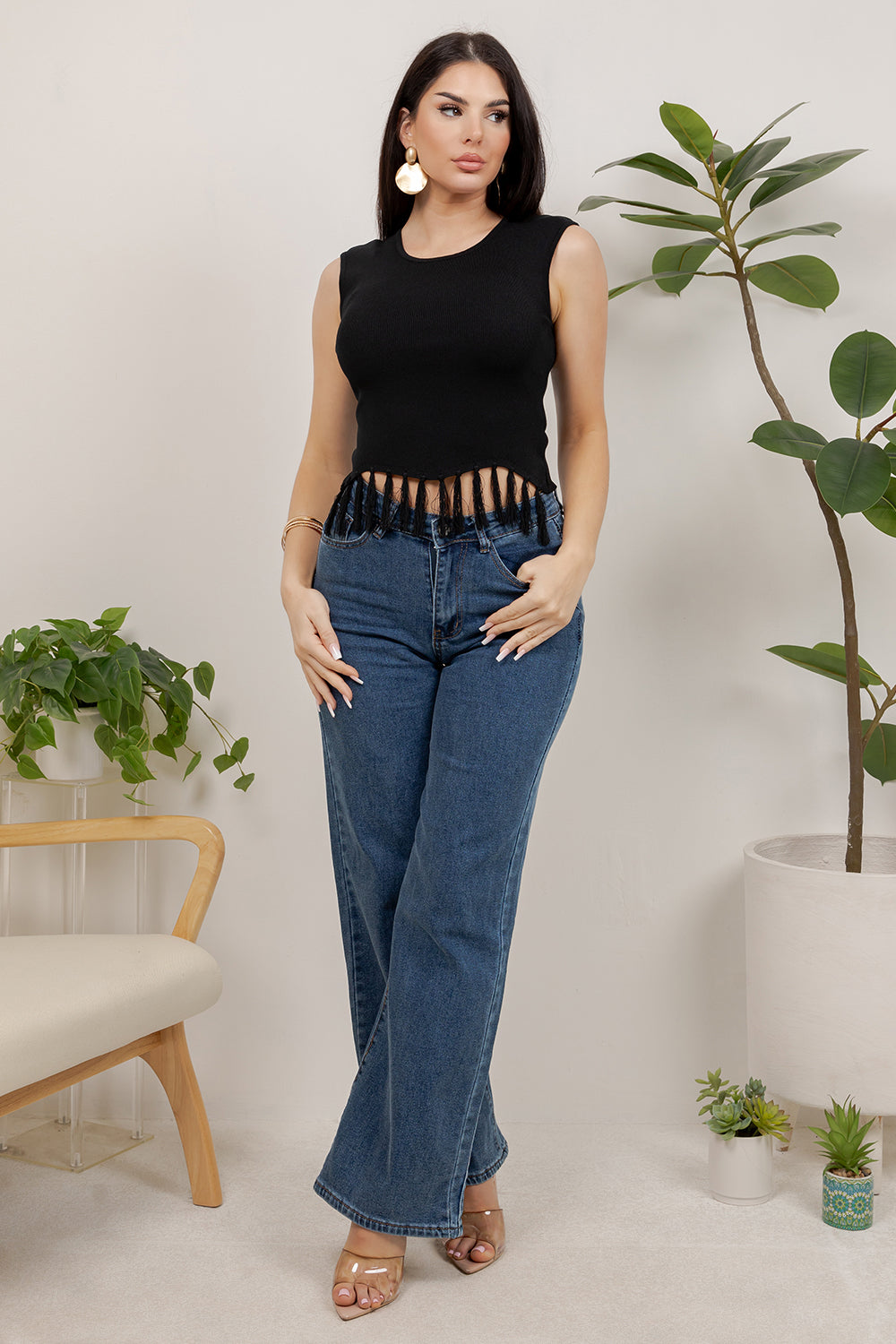 Balboa Fashion Shakira Sleeveless Fringe Top - Black