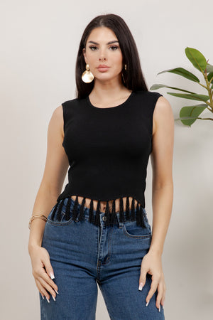 Shakira sleeve less fringe top