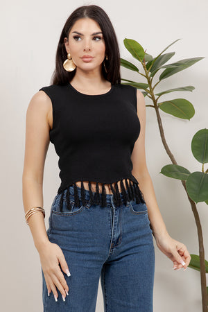 Shakira sleeve less fringe top