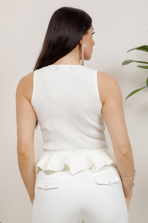 Wheeler embellishment sleeve less knit top