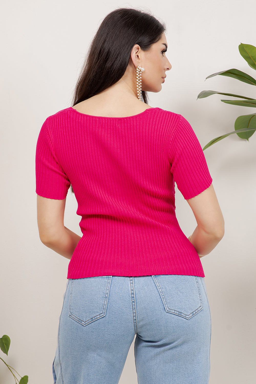 Balboa Fashion Tulipan Textured Cross-Knit Top - Pink