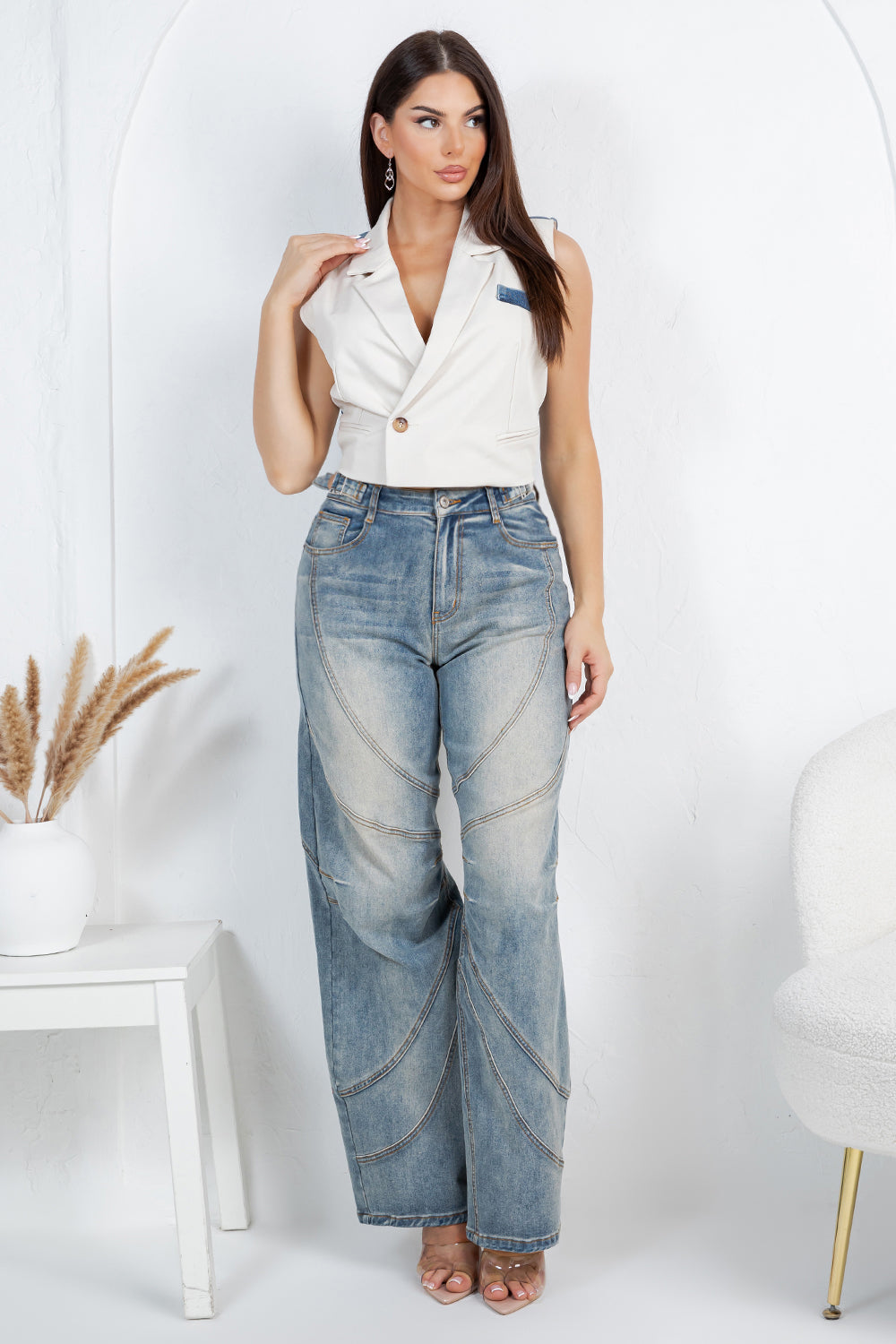 Balboa Fashion Cannes Stitch Baggy Jean - Light Denim Blue