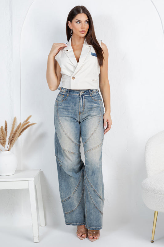 Balboa Fashion Cannes Stitch Baggy Jean - Light Denim Blue