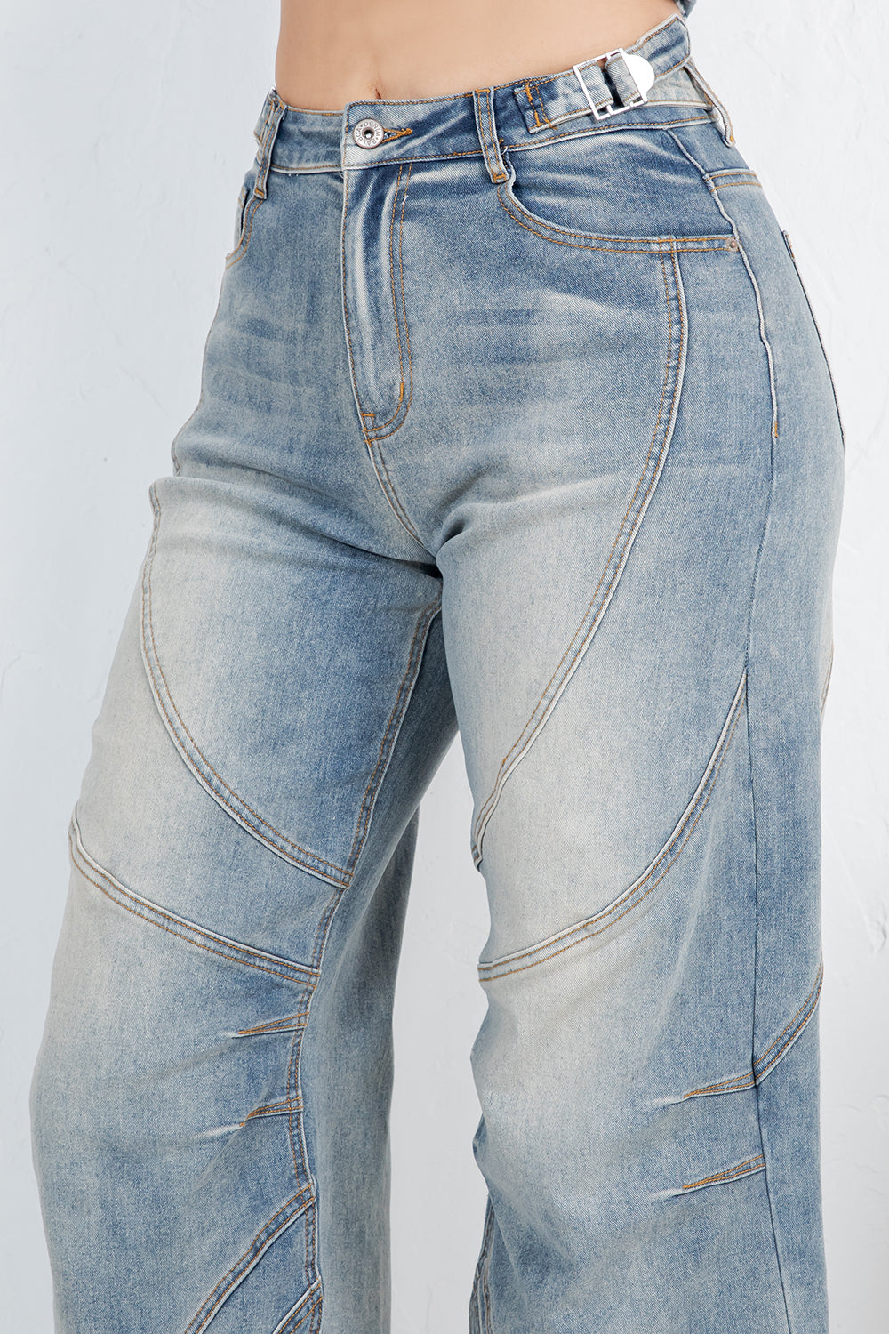 Balboa Fashion Cannes Stitch Baggy Jean - Light Denim Blue
