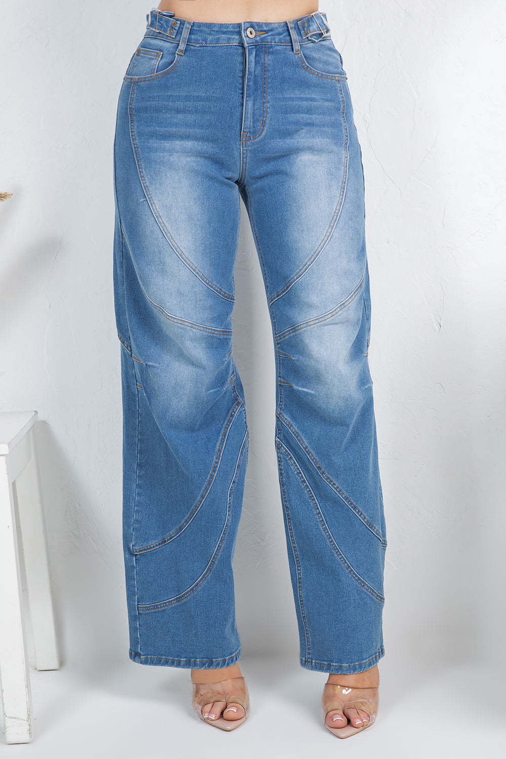 Balboa Fashion Cannes Stitch Baggy Jean - Medium Denim Blue