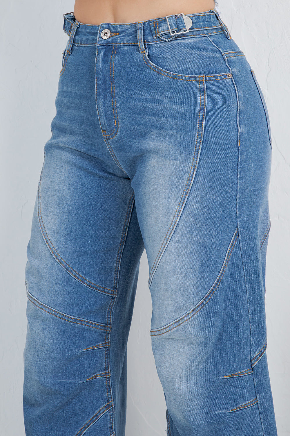 Balboa Fashion Cannes Stitch Baggy Jean - Medium Denim Blue