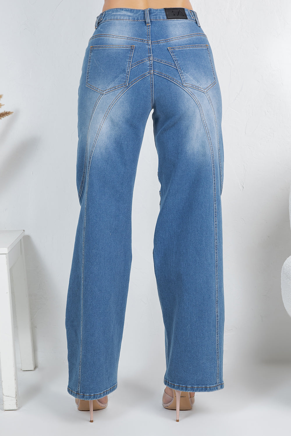 Balboa Fashion Cannes Stitch Baggy Jean - Medium Denim Blue