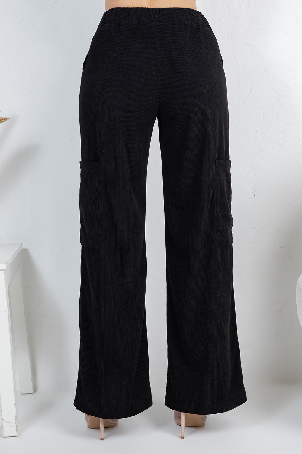 Balboa Fashion Lise High-Waist Corduroy Cargo Pants - Black