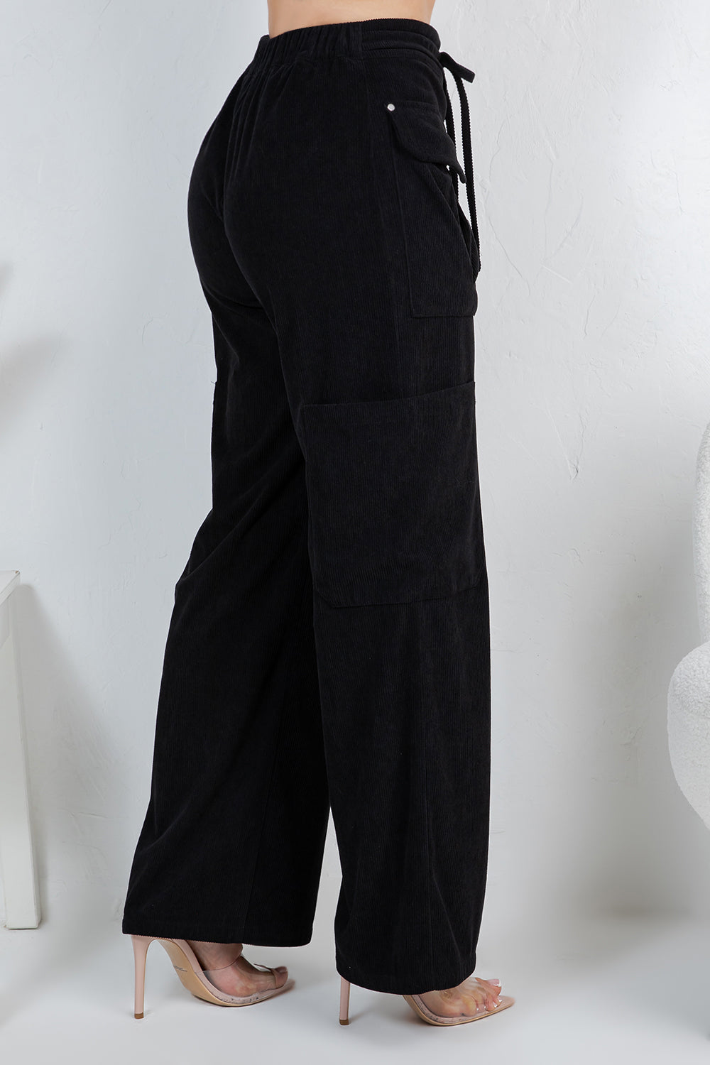 Balboa Fashion Lise High-Waist Corduroy Cargo Pants - Black