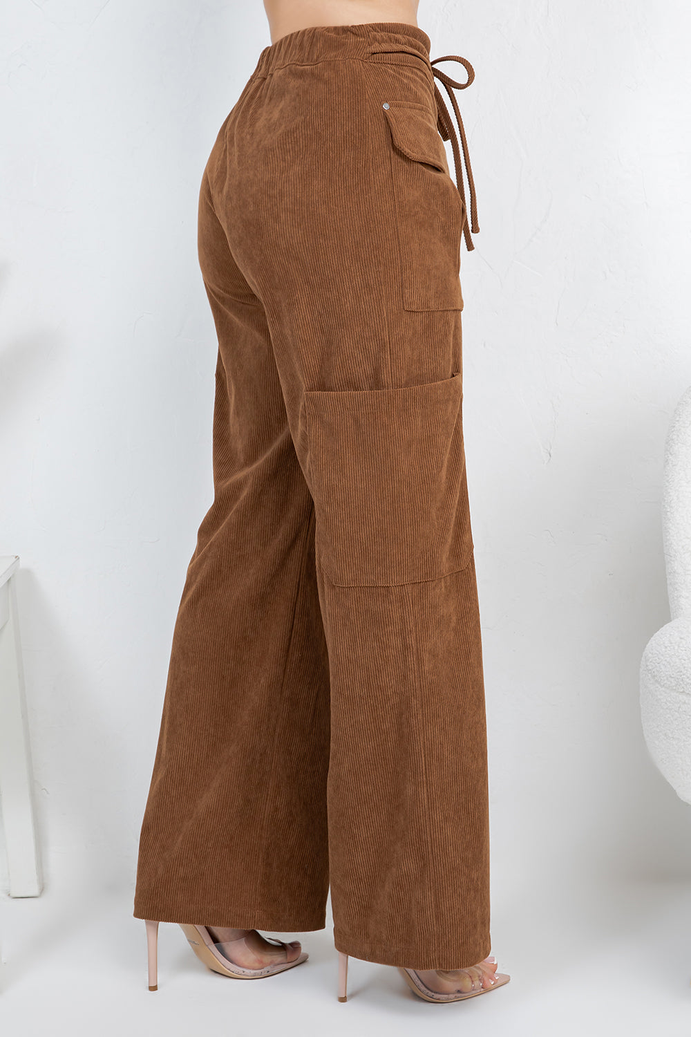 Balboa Fashion Lise High-Waist Corduroy Cargo Pants - Brown