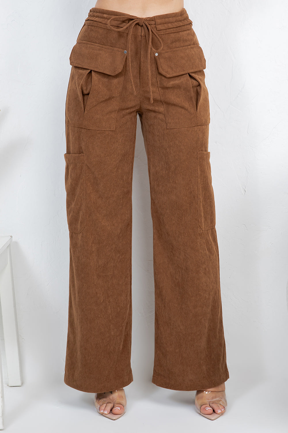 Balboa Fashion Lise High-Waist Corduroy Cargo Pants - Brown