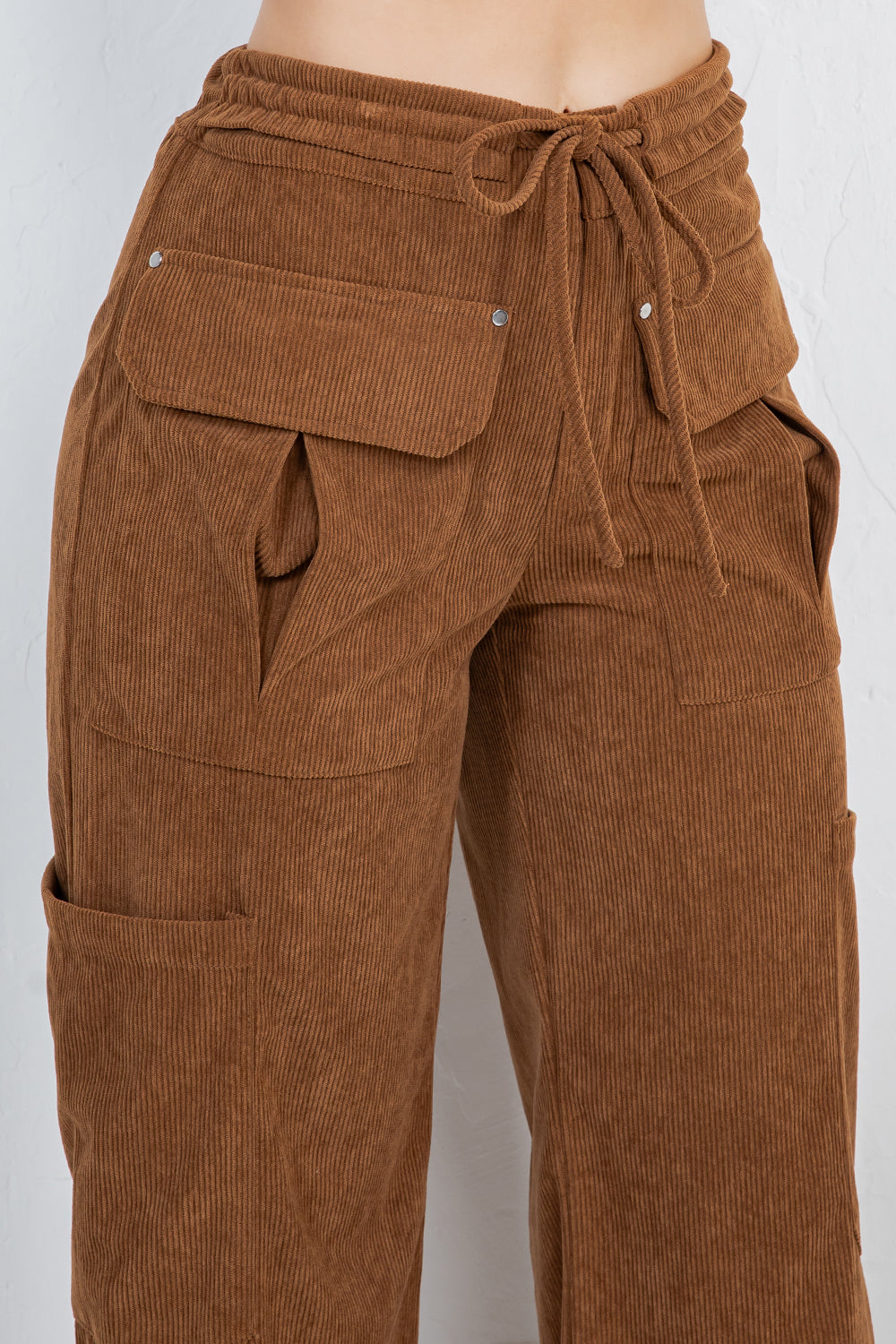 Balboa Fashion Lise High-Waist Corduroy Cargo Pants - Brown