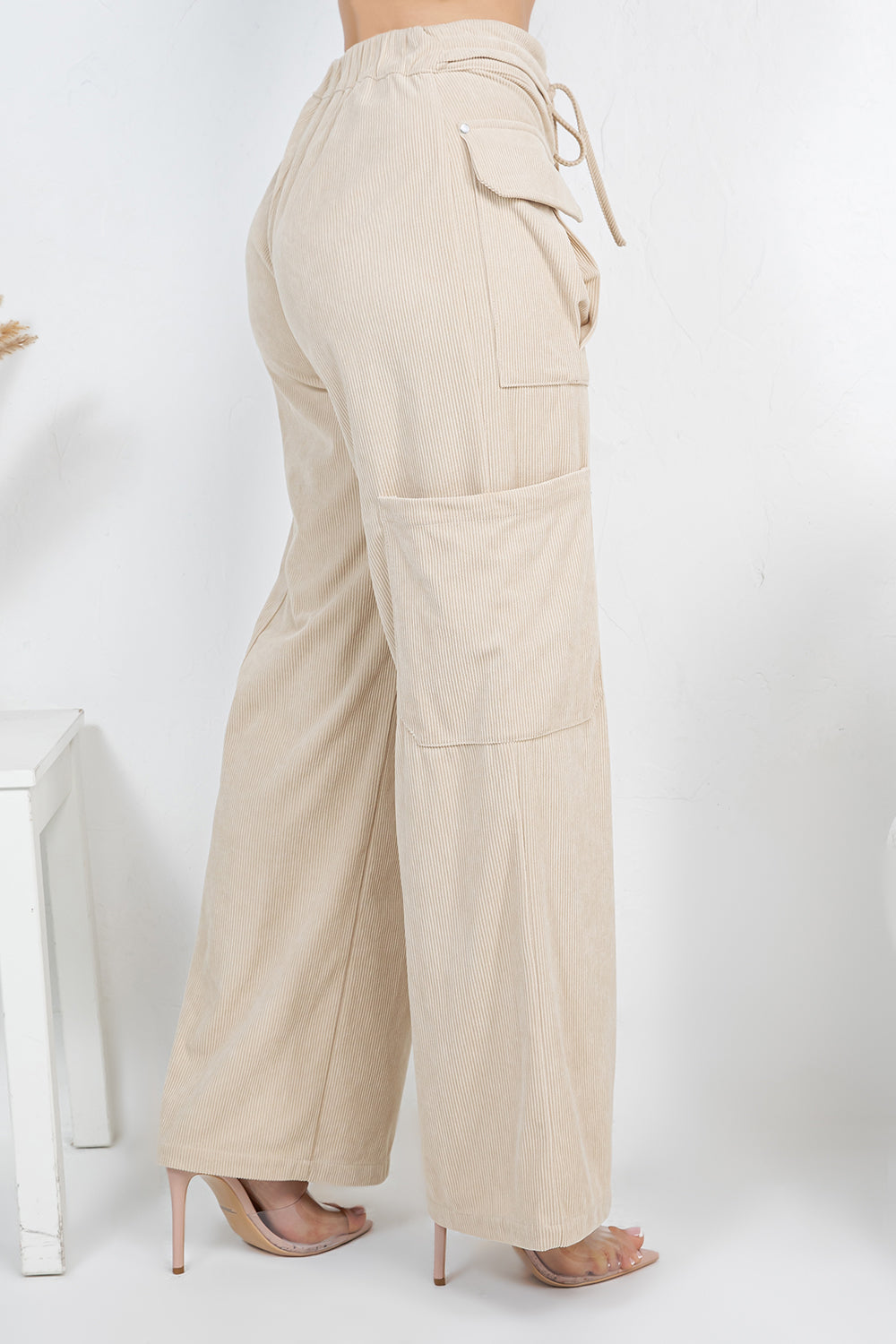 Balboa Fashion Lise High-Waist Corduroy Cargo Pants - Off White
