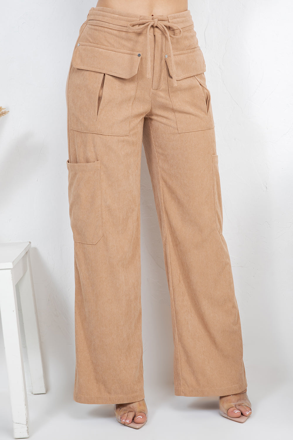 Balboa Fashion Lise High-Waist Corduroy Cargo Pants - Beige