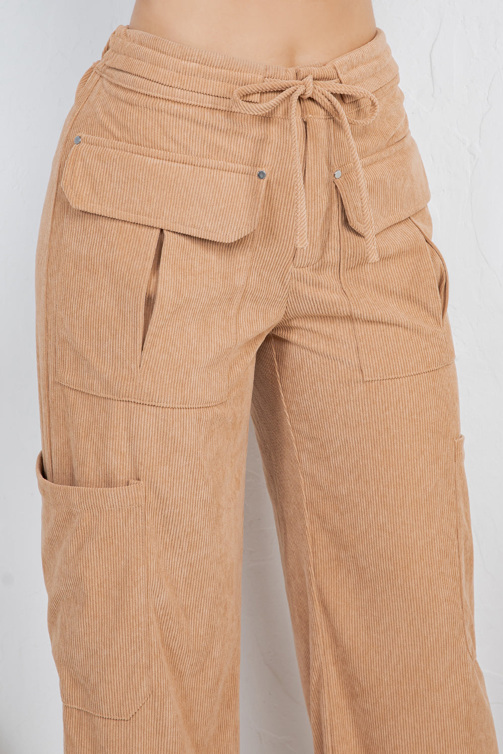 Balboa Fashion Lise High-Waist Corduroy Cargo Pants - Beige