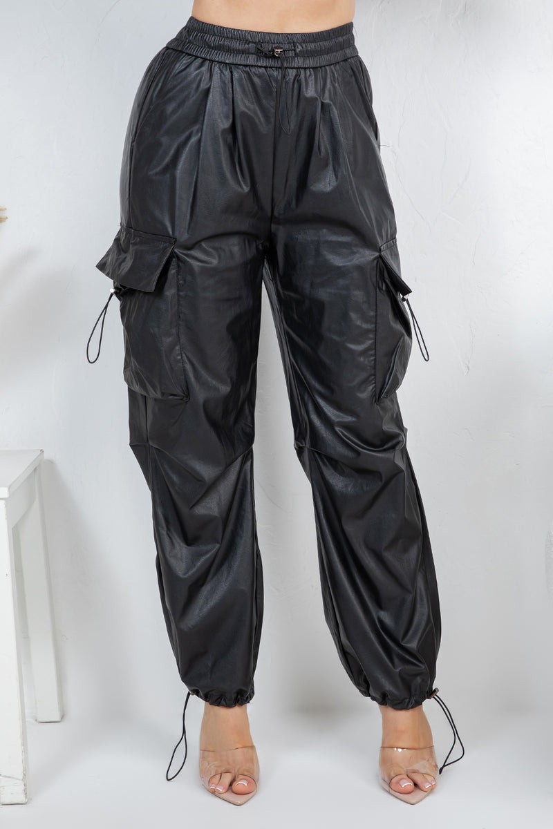 Turin faux leather cargo pants