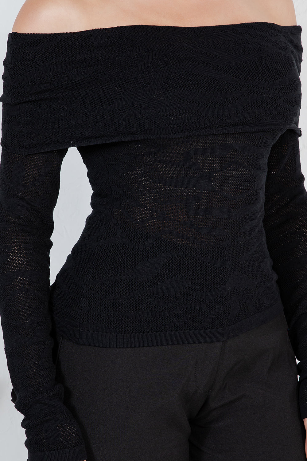 Balboa Fashion Amandea Off-Shoulder Animal Print Knit Top - Black