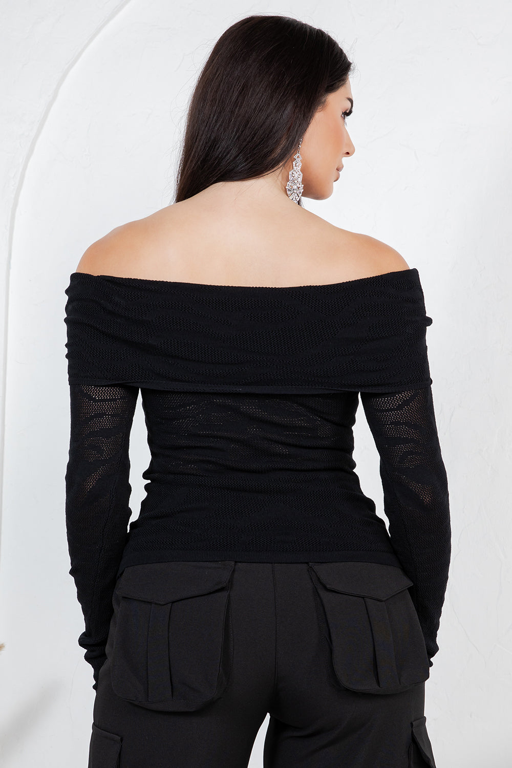 Balboa Fashion Amandea Off-Shoulder Animal Print Knit Top - Black