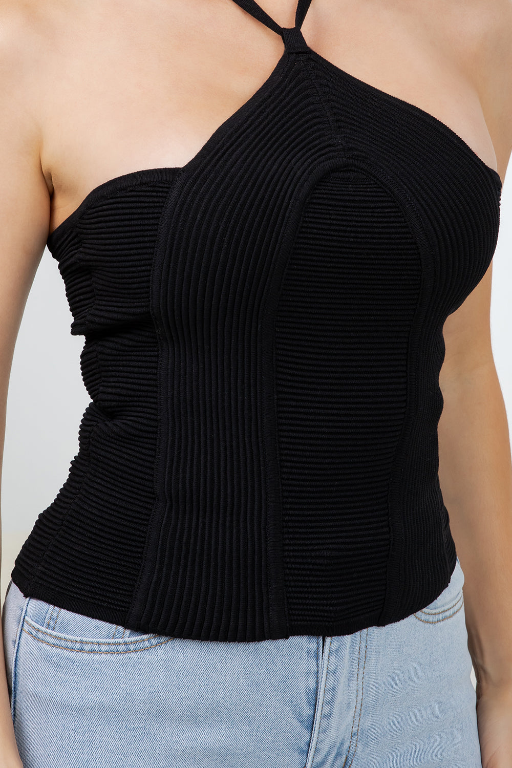 Balboa Fashion Ator Ribbed Knit Halter Top in Black