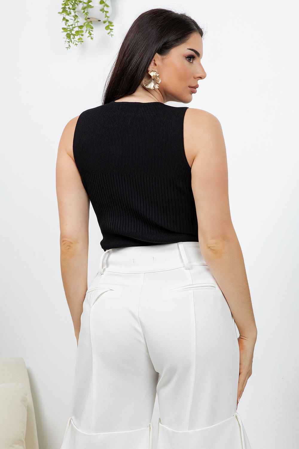 Balboa Fashion Faustina Ribbed Knit Top - Black