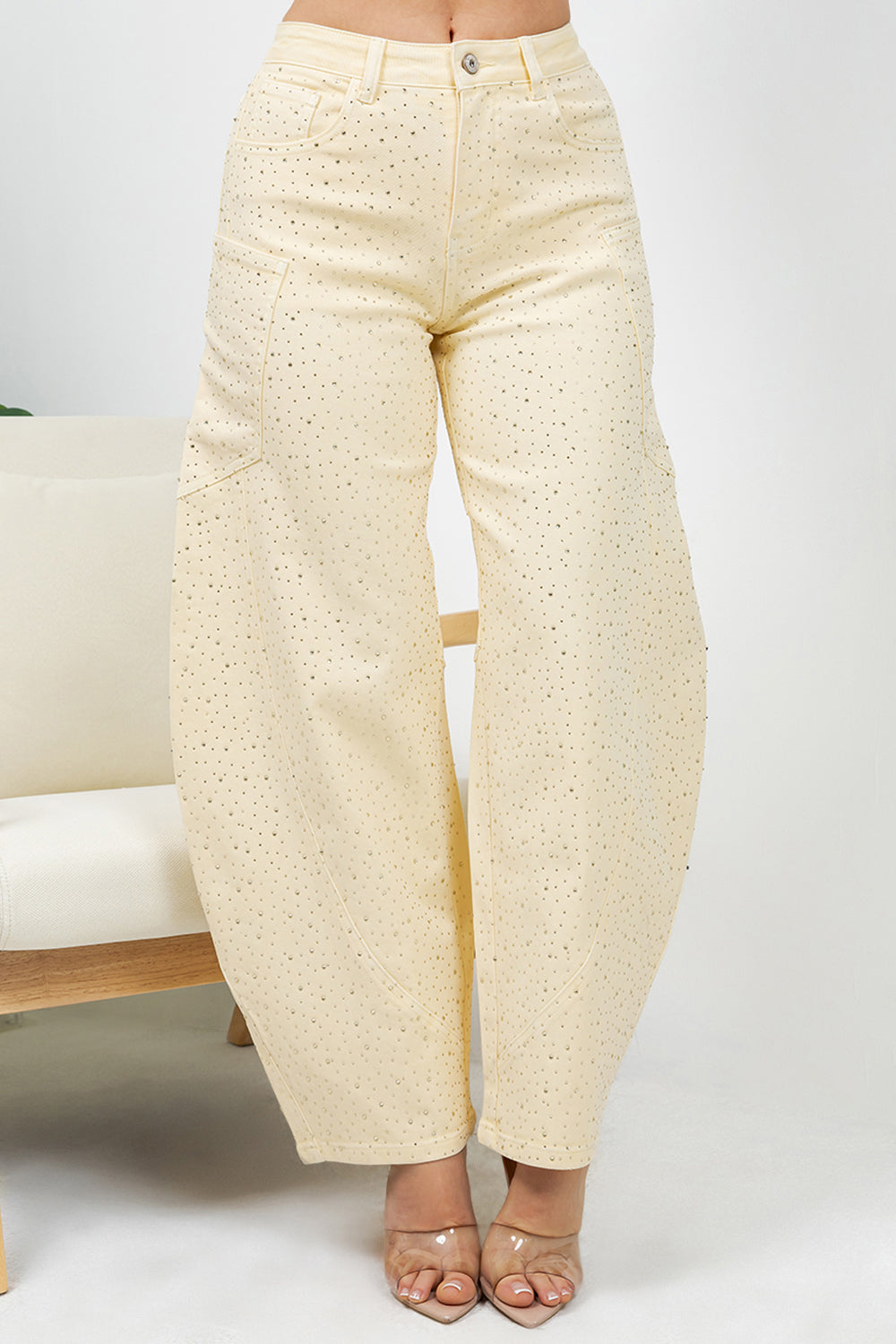 Balboa Fashion Farina Rhinestone Bubble Hem Jeans - Yellow