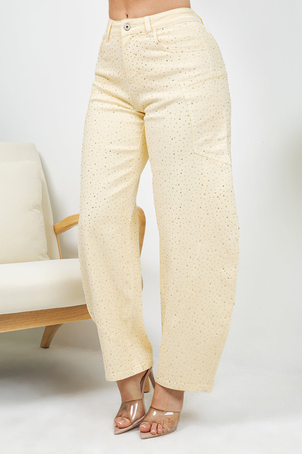 Balboa Fashion Farina Rhinestone Bubble Hem Jeans - Yellow