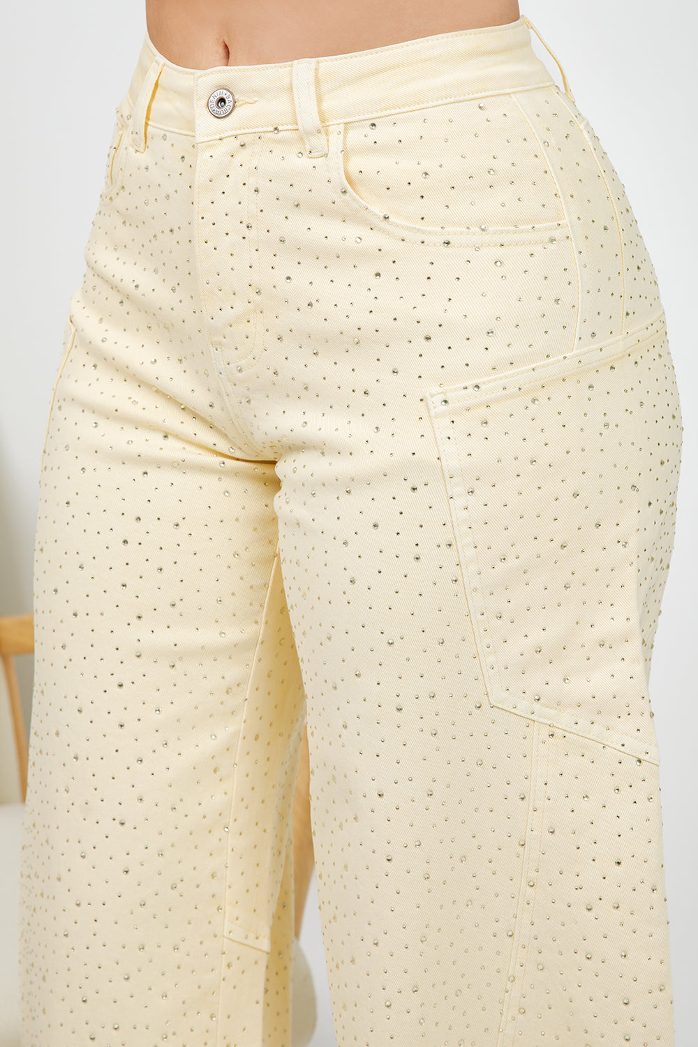 Balboa Fashion Farina Rhinestone Bubble Hem Jeans - Yellow
