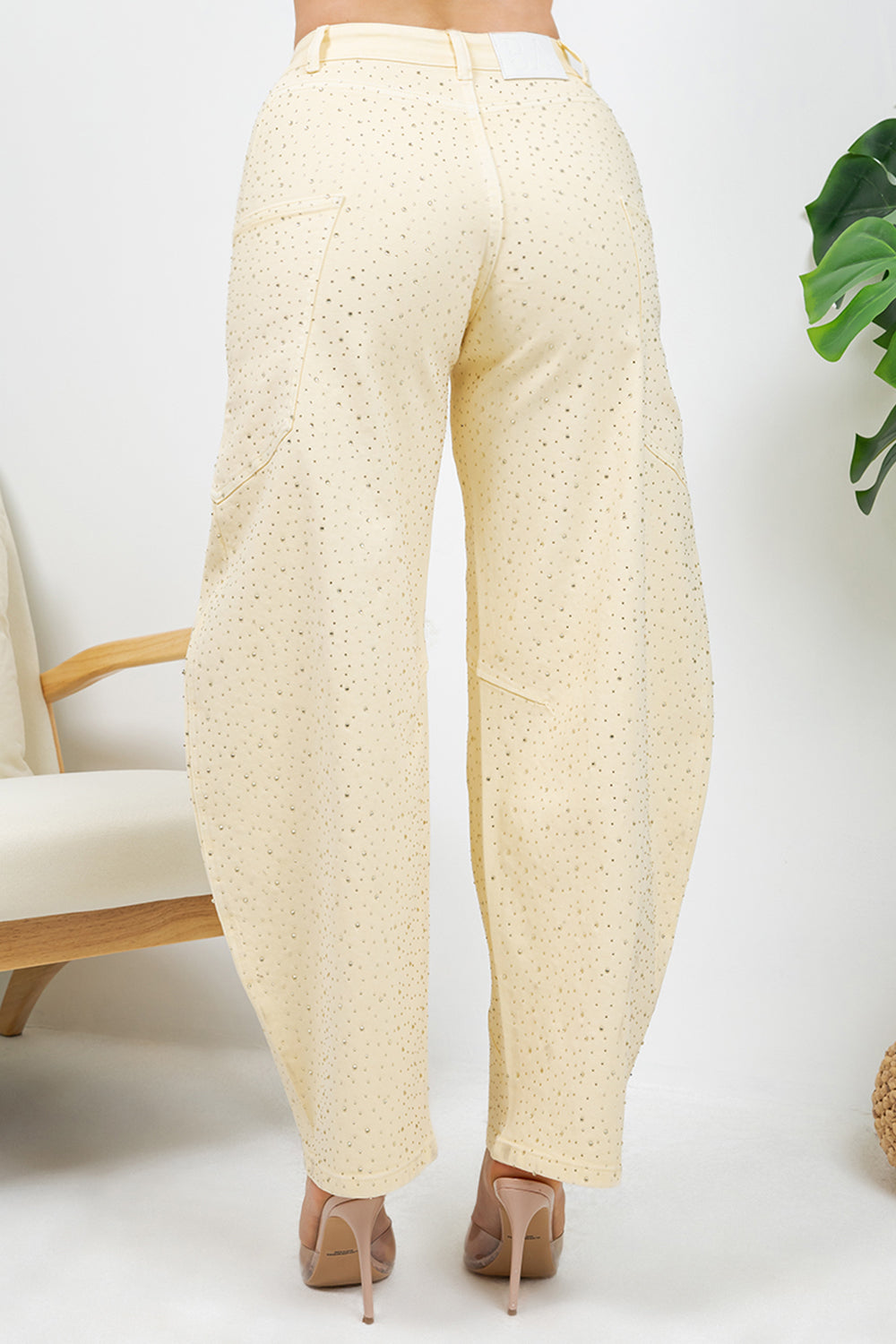 Balboa Fashion Farina Rhinestone Bubble Hem Jeans - Yellow