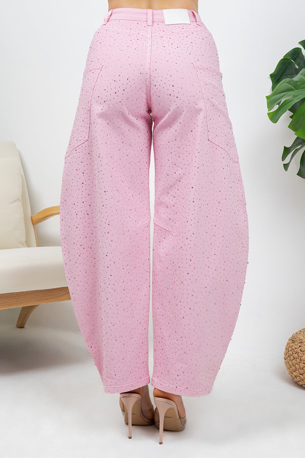 Balboa Fashion Farina Rhinestone Bubble Hem Jeans - Pink