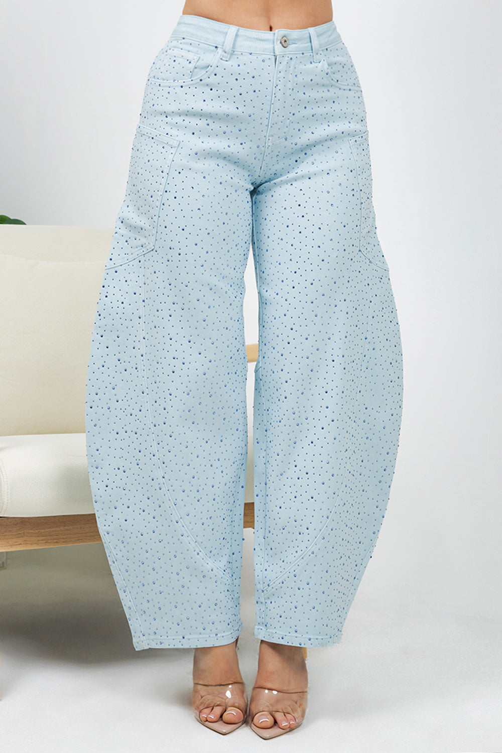 Balboa Fashion Farina Rhinestone Bubble Hem Jeans - Blue
