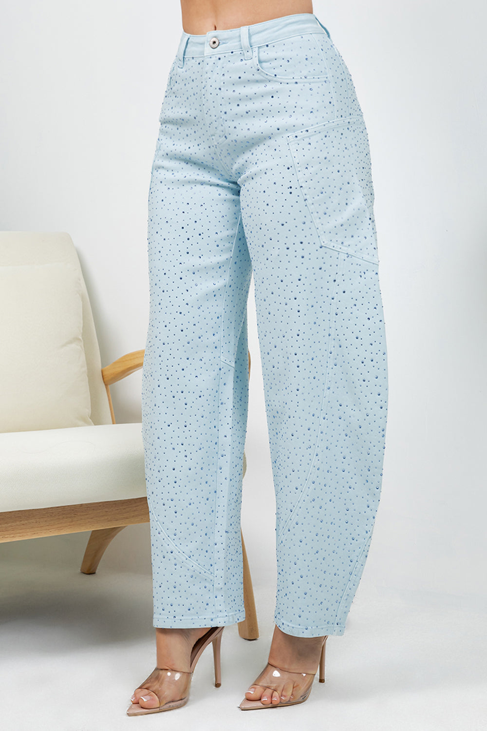 Balboa Fashion Farina Rhinestone Bubble Hem Jeans - Blue